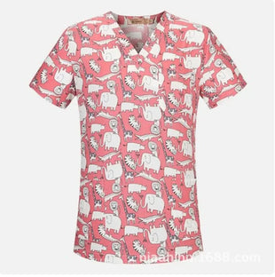 Unisex V-Neck Surgical Scrubs – Printed, Hand-Washable, Short Sleeve Workwear